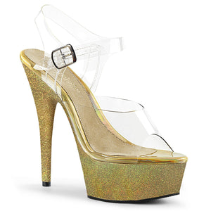 DELIGHT-608HG 6" Heel ClearGold Glitter Pole Dancing Shoes