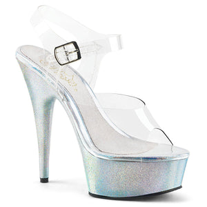 DELIGHT-608HG Clear Silver Hologram Glitter Stripper Shoes