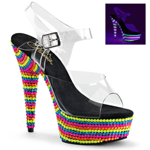 DELIGHT-608RBS 6" Heel Clear Neon Multi Pole Dancer Shoes