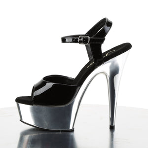 DELIGHT-609 6" Heel Black Silver Chrome Pole Dance Platforms