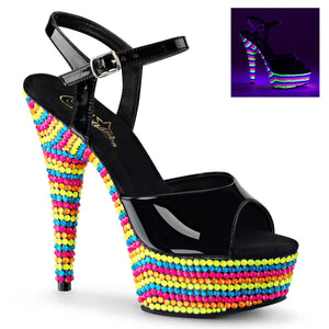 DELIGHT-609RBS 6" Heel Black Neon Multi Pole Dancer Shoes