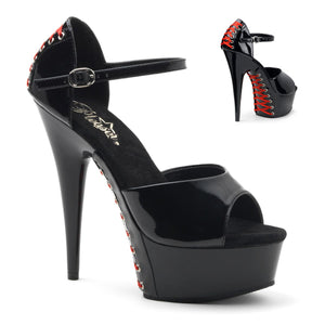 DELIGHT-660FH 6" Heel Black Patent (Red Lace) Strippers Shoe