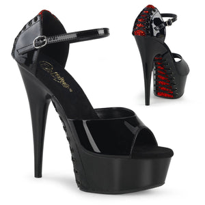 DELIGHT-660FHG 6" Heel Black-Red Glitter Pole Dancer Shoes