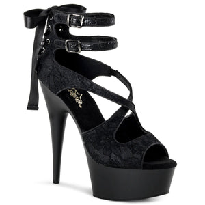 DELIGHT-678LC 6 Inch Heel Black Satin Pole Dancing Platforms