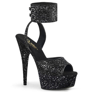 DELIGHT-691LG 6" Heel Black Glitter Pole Dancing Platforms