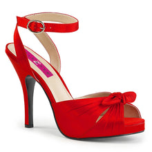 Load image into Gallery viewer, EVE-01 Pleaser Pink Label 5&quot; Heel Red Satin Platform Shoes