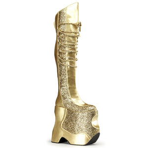 FABULOUS-3035 9 Inch Heel Gold Glitter Platform Thigh Boots