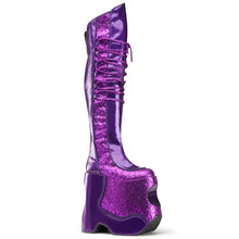 Load image into Gallery viewer, FABULOUS-3035 Pink Label 9&quot; Heel Purple Crinkle Thigh Boots