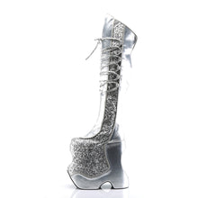 Load image into Gallery viewer, FABULOUS-3035 Pink Label 9&quot; Heel Silver Platform Thigh Boots