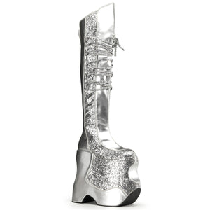 FABULOUS-3035 Pink Label 9" Heel Silver Platform Thigh Boots