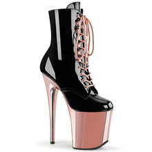 Load image into Gallery viewer, FLAMINGO-1020 8&quot; Heel Black with Rose Gold Chrome Sexy Shoes