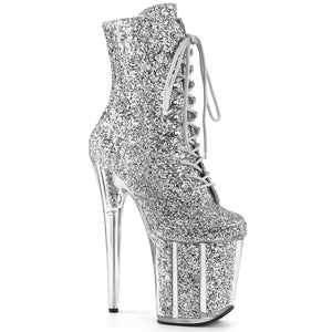 FLAMINGO-1020G 8" Heel Silver Glitter Pole Dancing Platforms