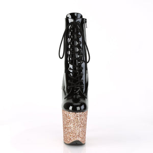 FLAMINGO-1020LG 8" Heel Black Rose Gold Glitter Sexy Shoes