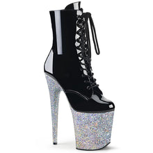 Load image into Gallery viewer, FLAMINGO-1020LG 8&quot; Heel Black Silver Glitter Strippers Shoes