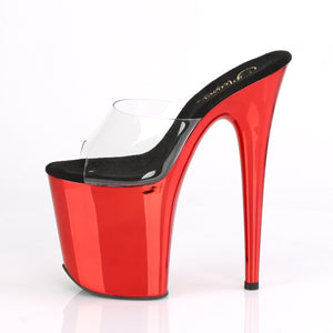 FLAMINGO-801 8" Heel Clear Red Chrome Pole Dancer Platforms