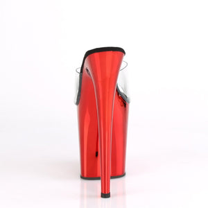 FLAMINGO-801 8" Heel Clear Red Chrome Pole Dancer Platforms