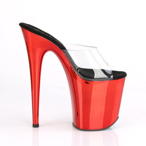 FLAMINGO-801 8" Heel Clear Red Chrome Pole Dancer Platforms