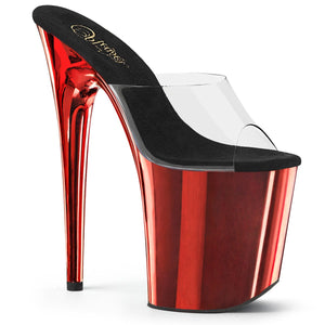 FLAMINGO-801 8" Heel Clear Red Chrome Pole Dancer Platforms