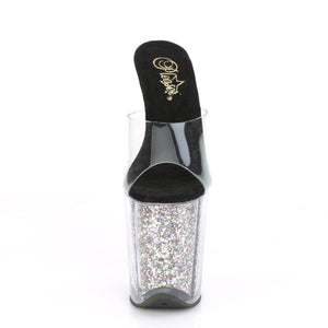 FLAMINGO-801CG 8" Heel Clear Silver Glitter Strippers Shoes