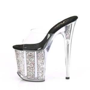 FLAMINGO-801CG 8" Heel Clear Silver Glitter Strippers Shoes