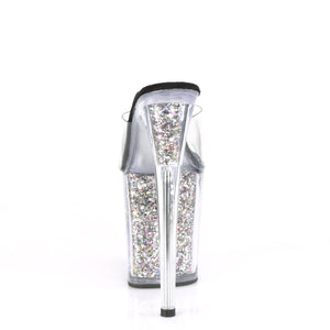 FLAMINGO-801CG 8" Heel Clear Silver Glitter Strippers Shoes