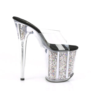 FLAMINGO-801CG 8" Heel Clear Silver Glitter Strippers Shoes