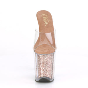 FLAMINGO-801G Pleaser 8" Heel Clear Rose Gold Glitter Shoes