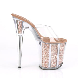 FLAMINGO-801G Pleaser 8" Heel Clear Rose Gold Glitter Shoes