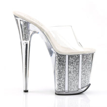 Load image into Gallery viewer, FLAMINGO-801G 8&quot; Heel Clear Silver Glitter Strippers Shoes