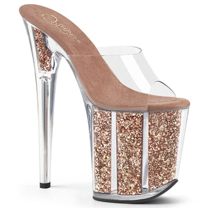 FLAMINGO-801G Pleaser 8" Heel Clear Rose Gold Glitter Shoes