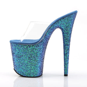 FLAMINGO-801LG 8" Heel Transparent Blue Glitter Sexy Shoes