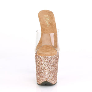 FLAMINGO-801LG 8" Heel Clear Rose Gold Glitter Sexy Shoes