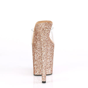 FLAMINGO-801LG 8" Heel Clear Rose Gold Glitter Sexy Shoes