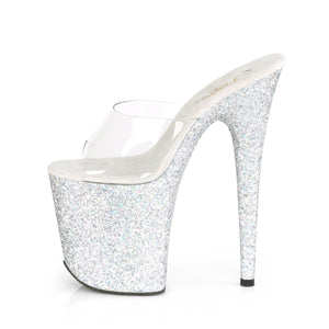 FLAMINGO-801LG 8" Heel Clear Silver Glitter Strippers Shoes