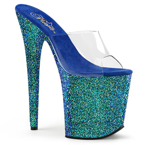 FLAMINGO-801LG 8" Heel Transparent Blue Glitter Sexy Shoes