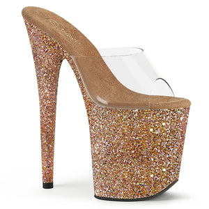 FLAMINGO-801LG 8" Heel Clear Rose Gold Glitter Sexy Shoes