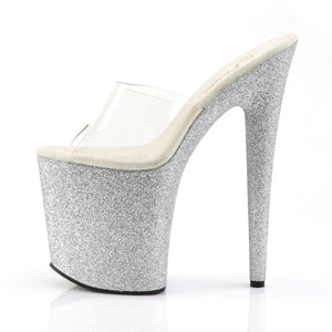 FLAMINGO-801SDG Pleaser 8" Heel Clear Silver Glitter Shoes