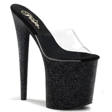 Load image into Gallery viewer, FLAMINGO-801SDG 8&quot; Heel Clear Black Glitter Strippers Shoes