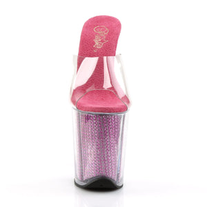 FLAMINGO-801SRS 8" Heel Clear Fuchsia Pole Dancer Platforms