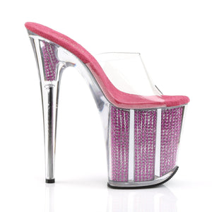 FLAMINGO-801SRS 8" Heel Clear Fuchsia Pole Dancer Platforms