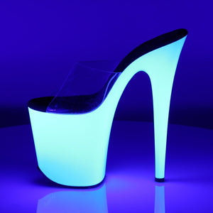 FLAMINGO-801UV 8" Heel Clear Neon White Pole Dancer Shoes