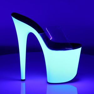 FLAMINGO-801UV 8" Heel Clear Neon White Pole Dancer Shoes