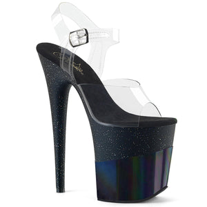 FLAMINGO-808-2HGM Pleaser 8" Clear Black Glitter Sexy Shoes