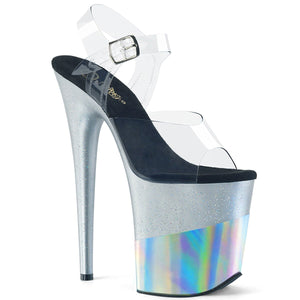 FLAMINGO-808-2HGM 8" Heel Clear Silver Glitter Sexy Shoes