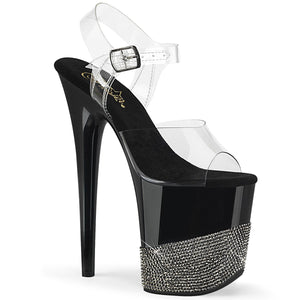 FLAMINGO-808-3 8" Heel Clear Black Pewter Bling Sexy Shoes