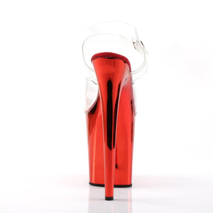 FLAMINGO-808 8" Heel Clear Red Chrome Pole Dancer Platforms