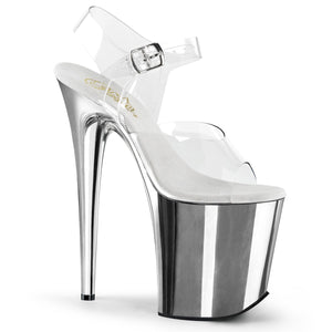 FLAMINGO-808 8" Heel ClearSilver Chrome Pole Dancing Shoes