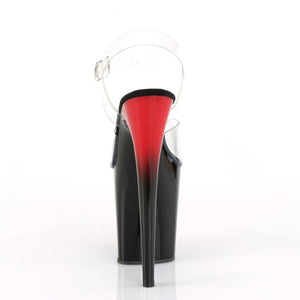 FLAMINGO-808BR 8" Heel Clear/Red-Black Pole Dancer Platforms