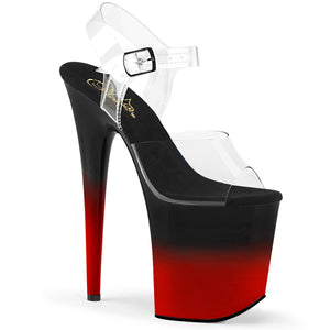 FLAMINGO-808BR-H Pleaser 8" Heel Clear Black Red Sexy Shoes