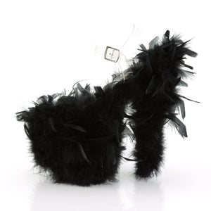 FLAMINGO-808F 8" Heel Clear Black Marabou Feather Sexy Shoes